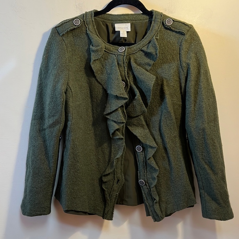 Chico’s button front jacket - wool - size 1 - deep forest green